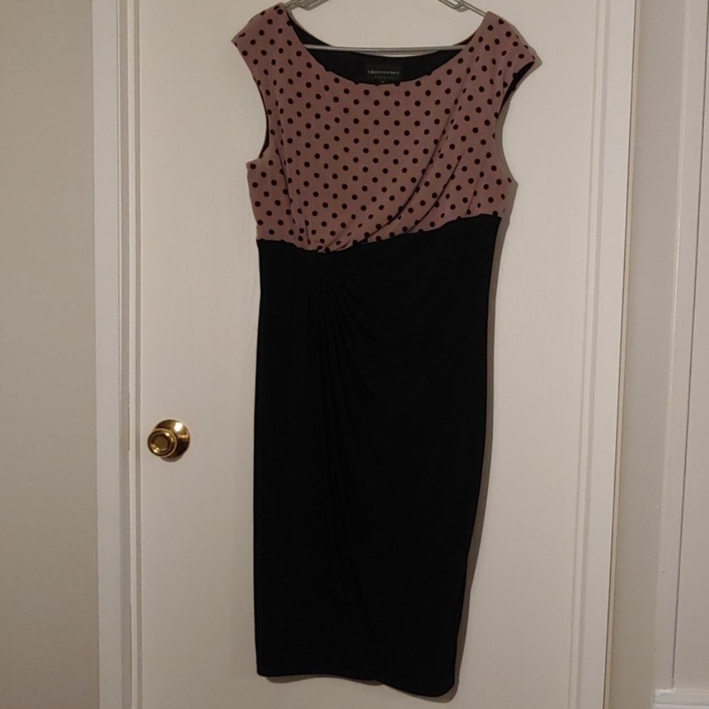 Polka dot black and tan dress